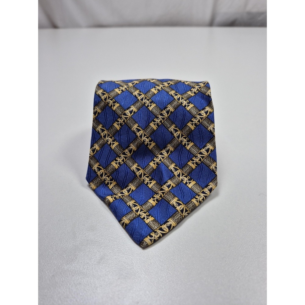 Valentino Tie Mens One Size Blue Geometric Designer Silk Made In Italy